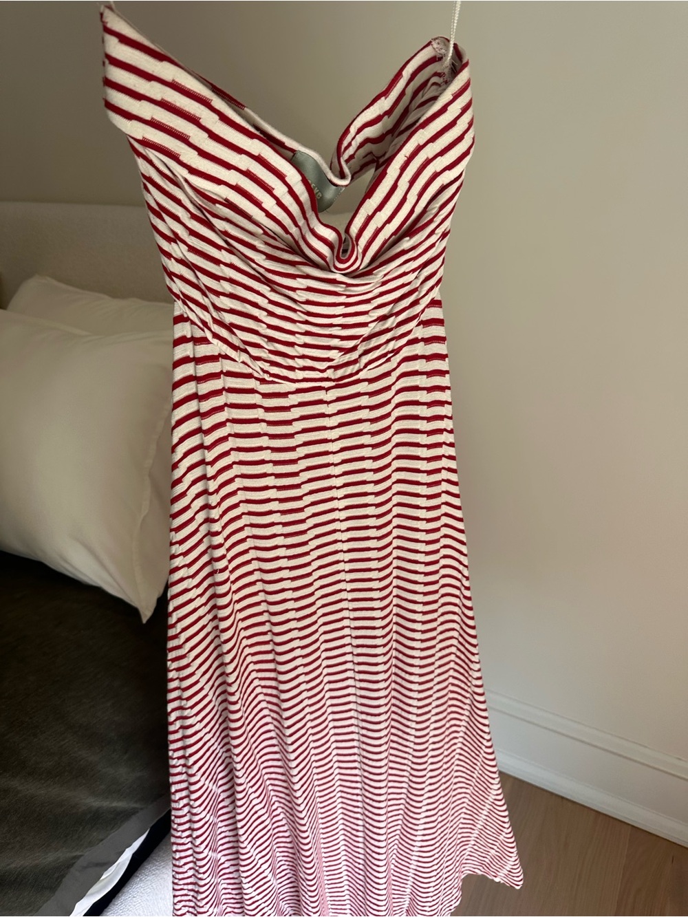 Maeve Red and White Striped Midi Dress